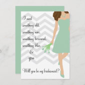 Seafoam Mint Chevron wil je mijn bruidsmeisje zijn Kaart (Voorkant / Achterkant)