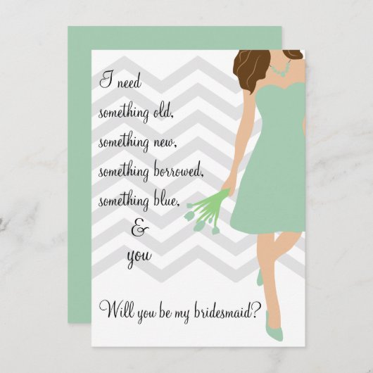Seafoam Mint Chevron wil je mijn bruidsmeisje zijn Kaart (Voorkant / Achterkant)