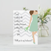 Seafoam Mint Chevron wil je mijn bruidsmeisje zijn Kaart (Staand voorkant)