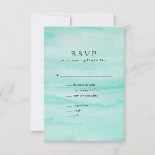 Seafoam Mint Green Abstracte Waterverf Wedding RSVP Kaartje (Voorkant)