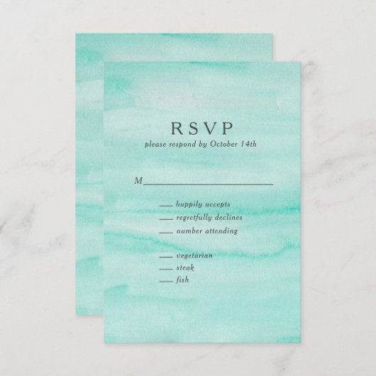 Seafoam Mint Green Abstracte Waterverf Wedding RSVP Kaartje (Voorkant / Achterkant)