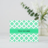 Seafoam Mint Green Quatrefoil Patroon Briefkaart (Staand voorkant)
