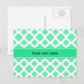 Seafoam Mint Green Quatrefoil Patroon Briefkaart (Voorkant / Achterkant)