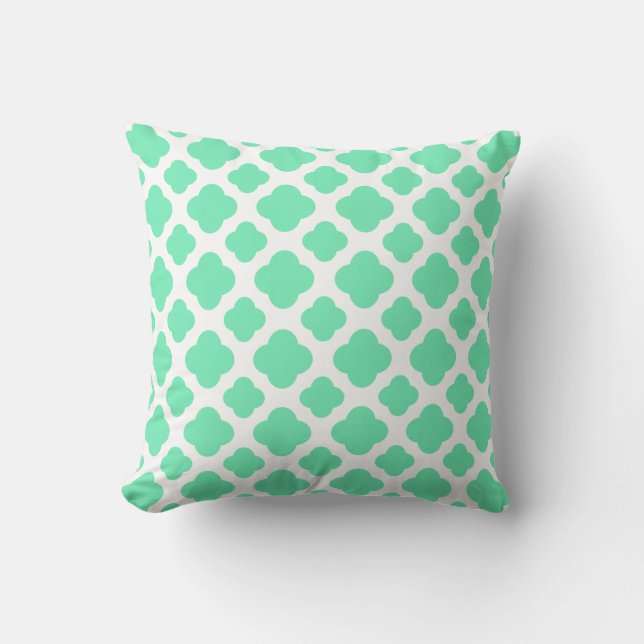 Seafoam Mint Green Quatrefoil Patroon Kussen (Voorkant)