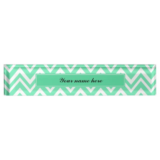 Seafoam Mint Green Zigzgag Patroon Naambordje (Voorkant)