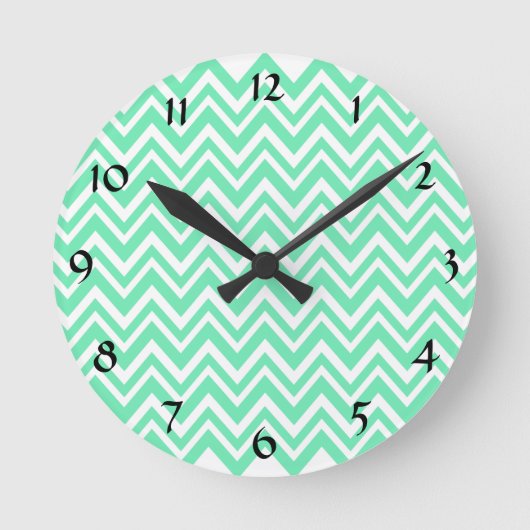 Seafoam Mint Green Zigzgag Patroon Ronde Klok (Voorkant)
