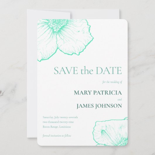 Seafoam Moderne Minimalistische Botanische Huwelij Save The Date (Voorkant)