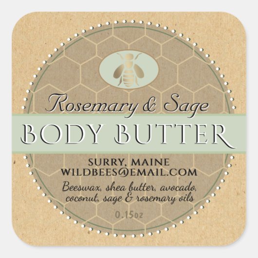 Seafoam op kraft Beeswax Body Butter Vierkante Sticker (Voorkant)