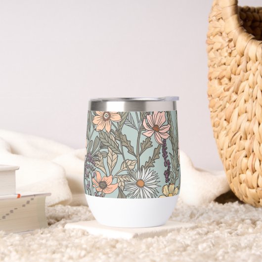 Seafoam Pink Yellow Retro Wildflower (Woonkamer)