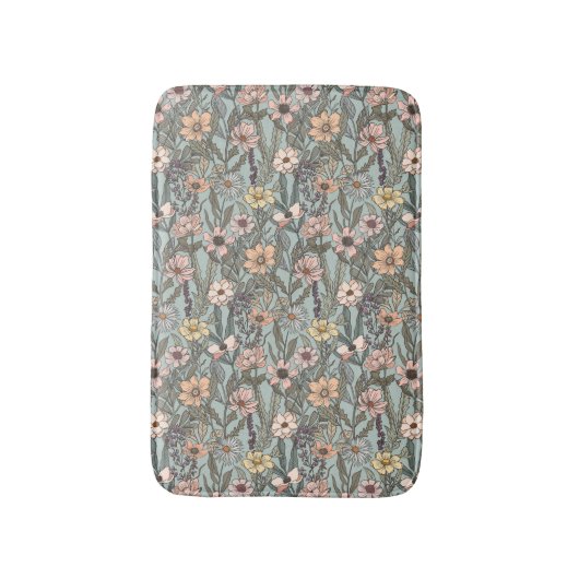 Seafoam Pink Yellow Retro Wildflower Badmat (Voorkant Verticaal)