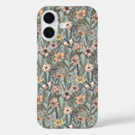 Seafoam Pink Yellow Retro Wildflower iPhone 16 Hoesje