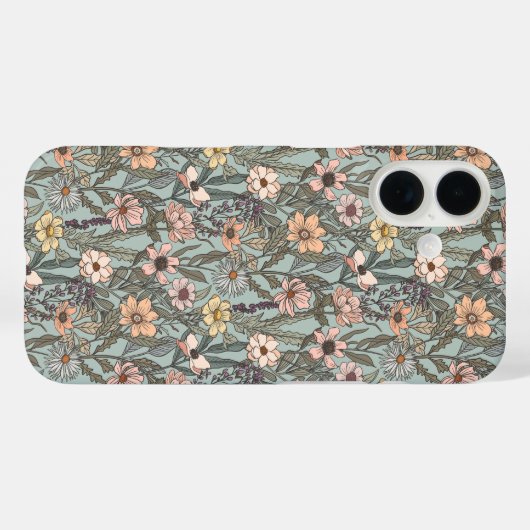 Seafoam Pink Yellow Retro Wildflower Case-Mate iPhone Case (Achterkant (horizontaal))