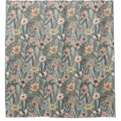 Seafoam Pink Yellow Retro Wildflower Douchegordijn (Voorkant)