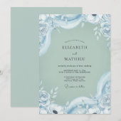 Seafoam Poeder Bloem Bruiloft Kaart (Voorkant / Achterkant)