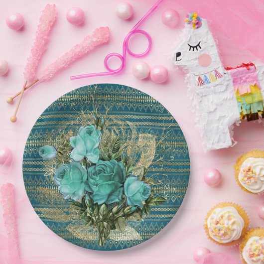 Seafoam Rozen Bouquet Papieren Bordje (Feest)