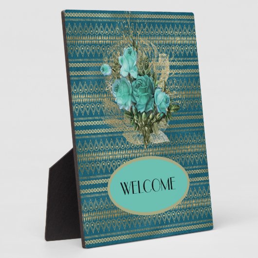 Seafoam Rozen Bouquet Welcome Tabletop Fotoplaat (Zijkant)