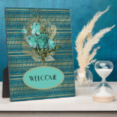 Seafoam Rozen Bouquet Welcome Tabletop Fotoplaat (Zijkant)