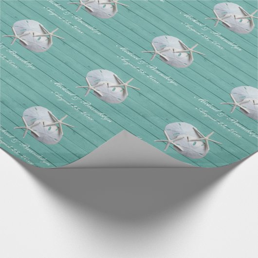 Seafoam Rustic Sand Dollar Starfish Gift Wrap Cadeaupapier (Hoek)