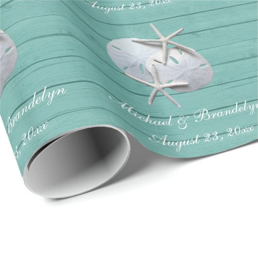 Seafoam Rustic Sand Dollar Starfish Gift Wrap Cadeaupapier (Rol Hoek)