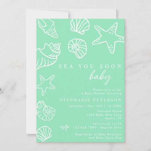 Seafoam Sea You Soon Coastal Beach Baby Shower Kaart (Voorkant)