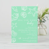 Seafoam Sea You Soon Coastal Beach Baby Shower Kaart (Staand voorkant)