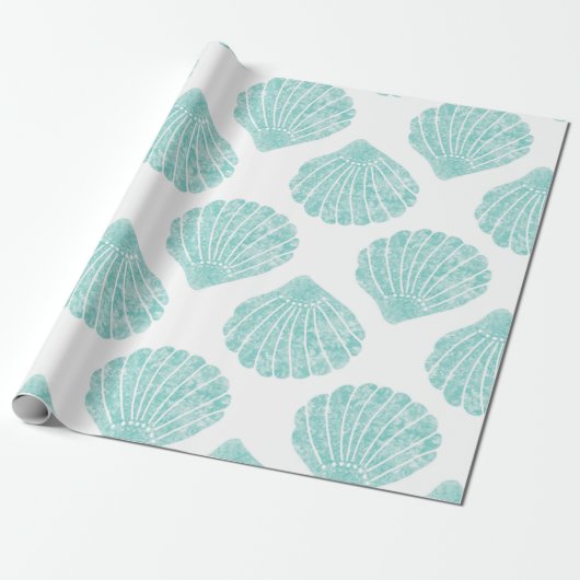 Seafoam Seashell Pattern Cadeaupapier (Uitgerold)