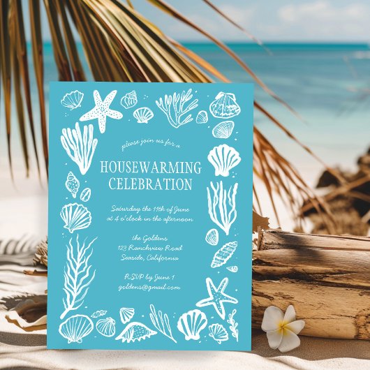 Seafoam Seashells Custom HOUSEWARMING PARTY Briefkaart