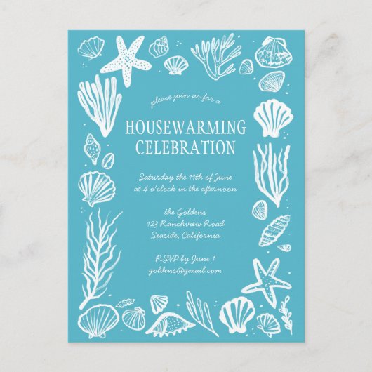 Seafoam Seashells Custom HOUSEWARMING PARTY Briefkaart (Voorkant)