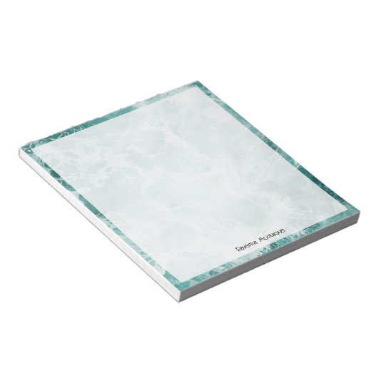 Seafoam Silver Border Elegant Custom Script Name Notitieblok (Schuin)