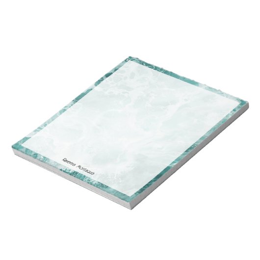Seafoam Silver Border Elegant Custom Script Name Notitieblok (Linkerzijde)