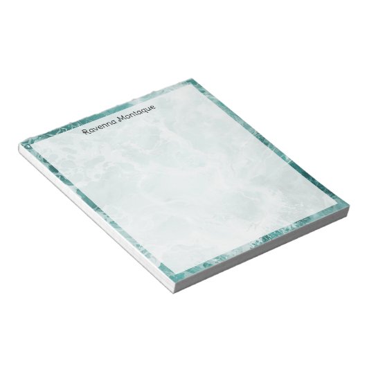 Seafoam Silver Border Elegant Custom Script Name Notitieblok (Schuin)