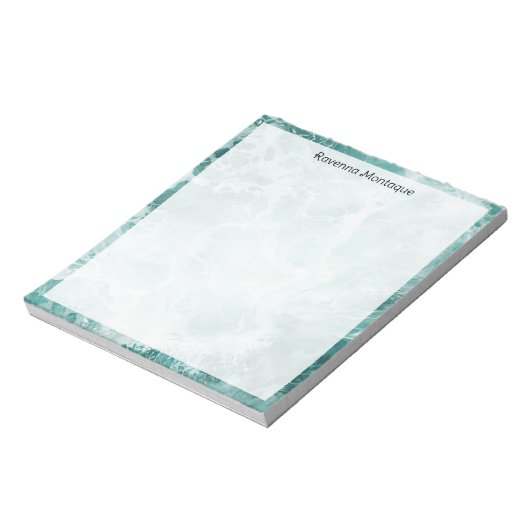 Seafoam Silver Border Elegant Custom Script Name Notitieblok (Linkerzijde)