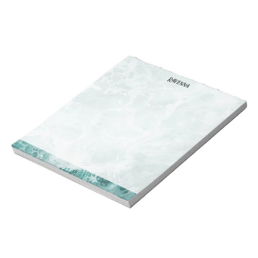 Seafoam Silver Striped Elegant Custom Script Name Notitieblok (Linkerzijde)