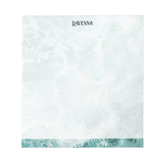 Seafoam Silver Striped Elegant Custom Script Name Notitieblok (Voorkant)