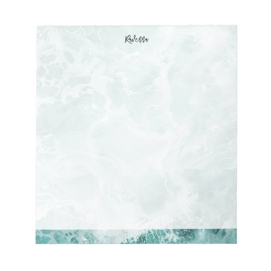 Seafoam Silver Striped Elegant Custom Script Name Notitieblok (Voorkant)