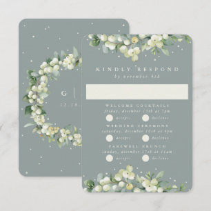 Seafoam Snowberry + Eucalyptus Bruiloft Multi-Even RSVP Kaartje