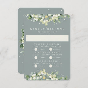 Seafoam Snowberry + Eucalyptus Bruiloft Multi-Even RSVP Kaartje