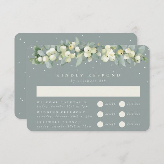 Seafoam Snowberry + Eucalyptus Bruiloft Multi-Even RSVP Kaartje (Voorkant / Achterkant)