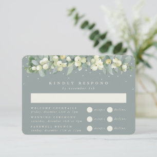 Seafoam Snowberry + Eucalyptus Bruiloft Multi-Even RSVP Kaartje