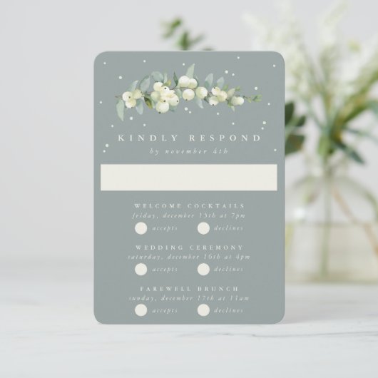 Seafoam Snowberry + Eucalyptus Bruiloft Multi-Even RSVP Kaartje (Staand voorkant)