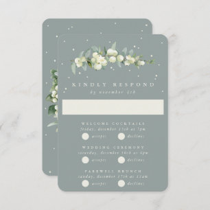Seafoam Snowberry + Eucalyptus Bruiloft Multi-Even RSVP Kaartje
