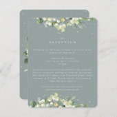 Seafoam Snowberry + Eucalyptus bruiloft receptie Informatiekaartje (Voorkant / Achterkant)