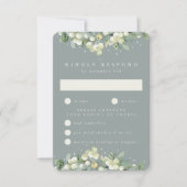 Seafoam Snowberry + Eucalyptus Edged Bruiloft RSVP (Voorkant)