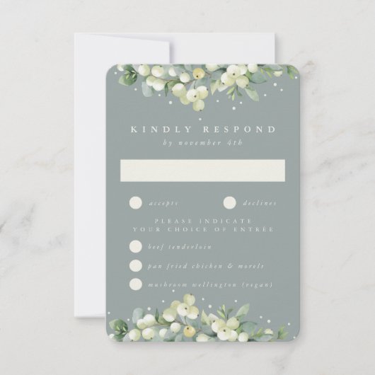 Seafoam Snowberry + Eucalyptus Edged Bruiloft RSVP (Voorkant)