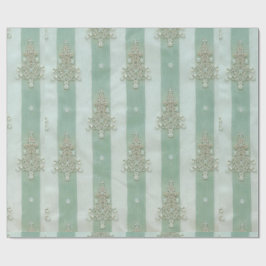 Seafoam Stiped Velvet-Look Diamond Trees Cadeaupapier