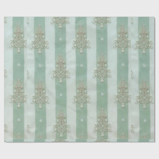Seafoam Stiped Velvet-Look Diamond Trees Cadeaupapier (Vlak)