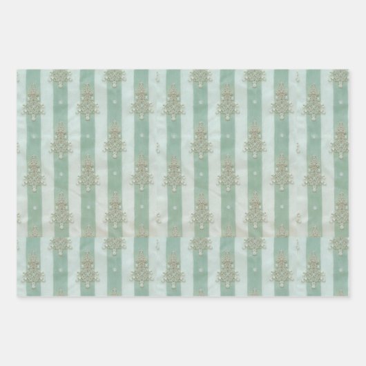 Seafoam Stiped Velvet-Look Diamond Trees Inpakpapier Vel (Voorkant 3)