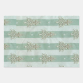Seafoam Stiped Velvet-Look Diamond Trees Inpakpapier Vel