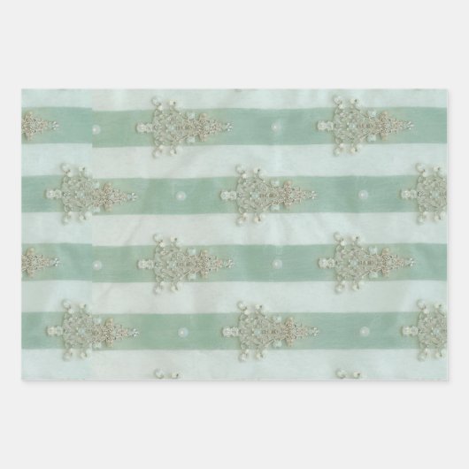Seafoam Stiped Velvet-Look Diamond Trees Inpakpapier Vel (Voorkant)