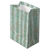 Seafoam Stiped Velvet-Look Diamond Trees Medium Cadeauzakje (Voorkant Gekanteld)